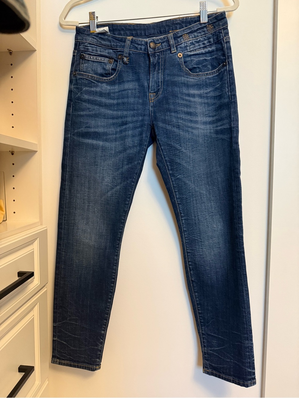 R13 Skinny Jeans in Dark Blue Denim Wash